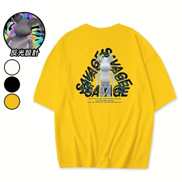 情侶短T恤 MIT三角疊影機械熊反光落肩短袖上衣(3色) 現+預【NW622020】