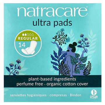 Natracare, 超級衛生巾，有機棉套，常規，普通，14 片