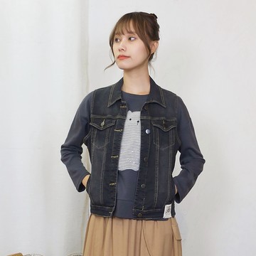 花木馬日系女裝撞色壓線水洗感無袖牛仔外套