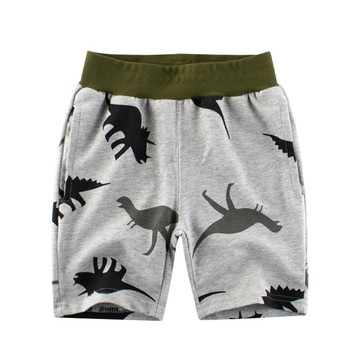 27KIDS - 純棉腰鬆緊五分褲-剪影恐龍-灰色