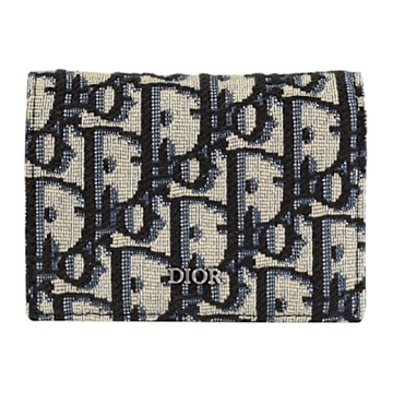 Christian Dior OBLIQUE 滿版緹花LOGO釦式卡片包(深藍)