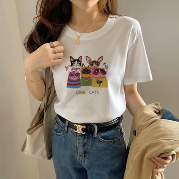 [韓國K.W.]韓國空運鑽光晶燦輕膚棉上衣(假兩件/刺繡/印花圓領/V領上衣T恤)