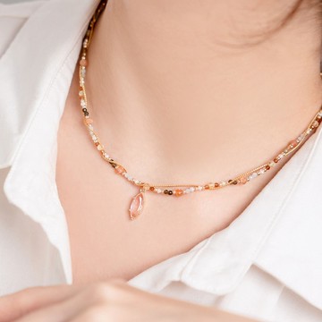 桃花 x 金草莓晶 黃水晶 橙石榴石 碧璽【偶然的意亂情迷】 項鍊