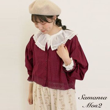 〚Samansa Mos2〛氣質蕾絲邊隨興刺繡造型排釦罩衫