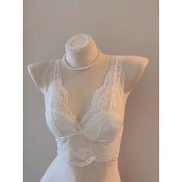 法式蕾絲內衣聚攏無鋼圈白色內搭疊穿吊帶背心文胸罩套裝龍心同款