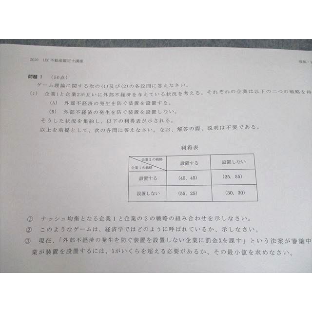 UJ10-085 LEC東京リーガルマインド 不動産鑑定士講座 論文的中答練 経済学 鑑定理論 等 2020年合格目標 35S0D