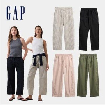 【GAP】高腰易穿筒形卡其褲-卡其條紋/深橄欖綠/灰黑色/粉色(874425)