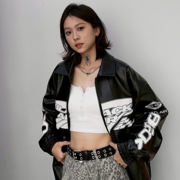 【AMERO】男裝 女裝 薄款刺繡 賽車風皮外套 情侶裝