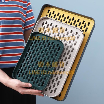 茶盤家用塑料加厚瀝水盤茶杯托盤 長方形茶具臺雙層簡約現代茶盤【雲木雜貨】