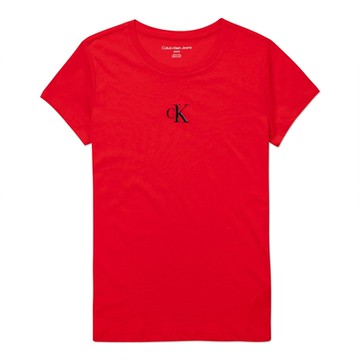 Calvin Klein 經典印刷小CK圖案短袖T恤(女)-紅色