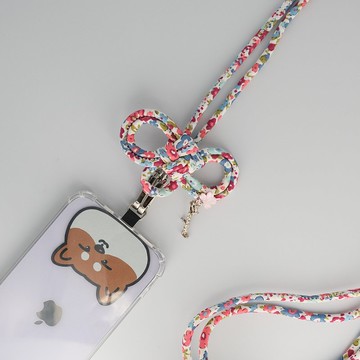 【手機背帶 支援所有手機】可調式手機掛繩 莫奈玫紅 雪紡油畫