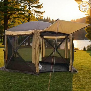 【全自動速開】六角帳篷 天幕帳篷 戶外帳篷 露營帳篷 野營帳篷 蒙古包帳篷 防風防雨 加厚牛津布 婚禮沙灘露營 一室一廳大空間
