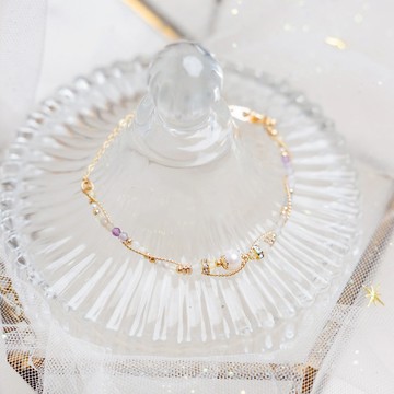 【Ficelle輕珠寶】守護花 • 雙魚座 • 香豌豆｜ 淡水珍珠 黃水晶 葡萄石 螢石 鋯石 星座飾品 黃銅鍍18K金 纏繞手鍊