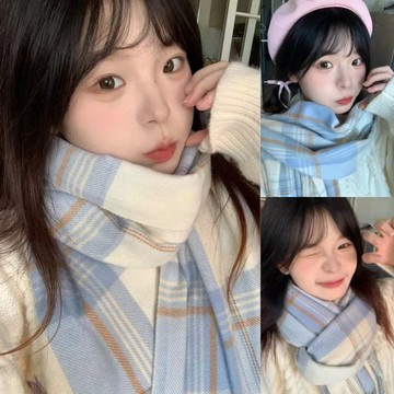 Ins韓版圍巾 星月豚骨格子圍巾 百搭jk制服圍巾 日系少女圍巾 秋冬情侶圍巾 學生圍巾圍脖 甜美可愛圍巾 穿搭必備