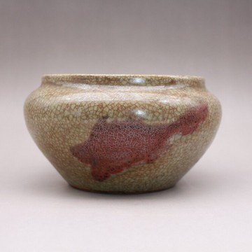 晚清民窯裂紋釉里紅魚水淺筆洗古玩古董陶瓷器仿古老貨收藏品擺件