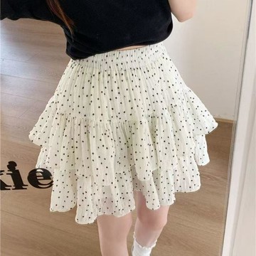 雨菲|免運 大碼 女 夏裝 新款 微胖mm 洋氣 顯瘦 波點 碎花 寬鬆 防走光 短裙 蛋糕 半身裙 褲裙 女裙 多層