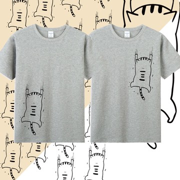 S~XL 小貓沙雕緊抓衣服 純棉 短T 情侶T【Y1039】MIT 情侶裝 快速出貨 短袖T恤 台灣製造 團體服 班服