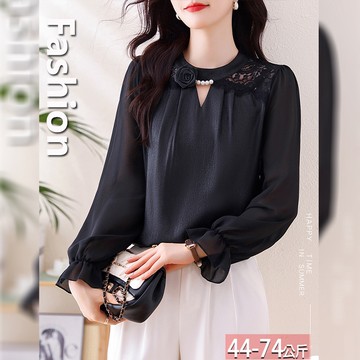 玫瑰花飾串珠拼接蕾絲上衣 M-3XL【046152X】【現+預】☆流行前線☆