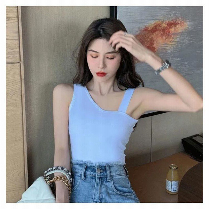 アシンメタンクトップ レディース ワンショルダー風 tシャツ