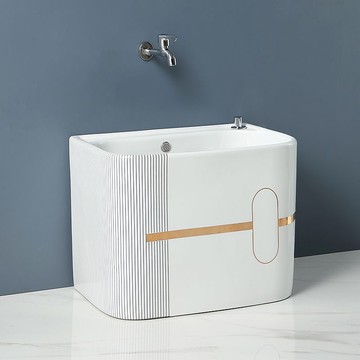 輕奢洗拖把池家用陽臺陶瓷拖把池落地式地拖盆衛生間室外墩布水池86YJ 公司貨