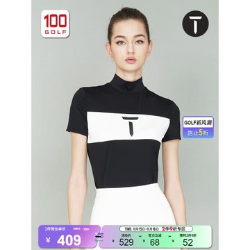 EuropeanTour歐巡賽高爾夫服裝女夏季時尚彈力黑白拼色高領短袖