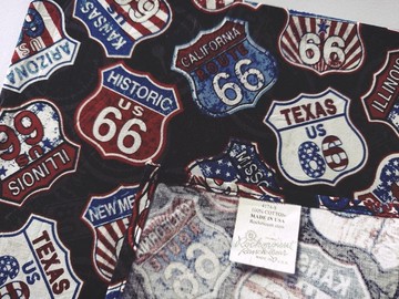 復古 Route 66 頭巾，21 x 21 英吋，Rockmount 純棉拼接