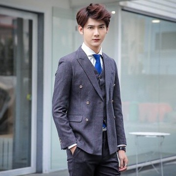 西裝外套西服套裝(三件套)-合身雙排雙扣正式場合男裝73hc67【獨家進口】【米蘭精品】