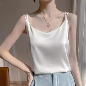仿真絲吊帶背心女內搭白色美背醋酸上衣緞面夏小西裝桑蠶絲打底衫
