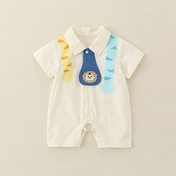 2025夏季男童卡通短袖爬服外出超薄印花襯衫連體衣休閑哈衣爬服鑫弘-萌寶童裝可開發票