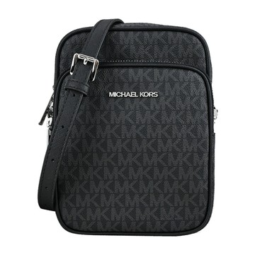 [平輸版] 【MICHAEL KORS】JET SET滿版前口袋直式斜背包(中/黑)真品平輸