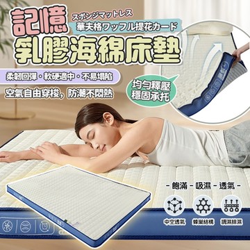 【捷泰家居】90x200 華夫格乳膠記憶海綿床墊8cm 單人 藍邊 IKEA尺寸 美規 記憶海綿 乳膠層