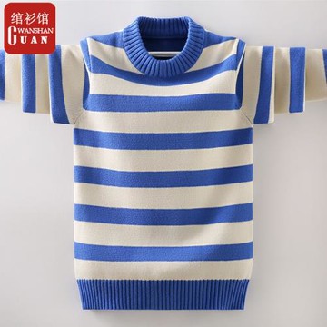 秋冬男童套頭圓領條紋兒童棉線外套大中童針織衫毛衣童裝純棉男孩