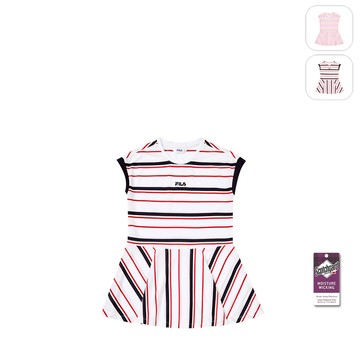 【FILA】KIDS 女童款 吸濕排汗 條紋洋裝-丈青 5DRY-4426-NV