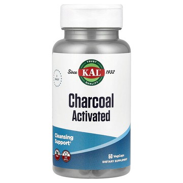 KAL, 活性炭，280 毫克，50 粒素食膠囊
