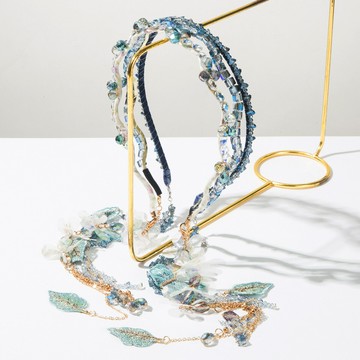 韓版高級感小清新可拆卸流蘇水晶蝴蝶結樹葉發箍甜美派對婚禮發飾 鑫弘-素時衣櫥