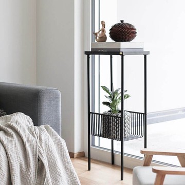 【Hübsch】－020605 黑色金屬工業風收納邊桌 置物架 玄關收納