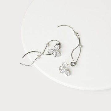 SO NICE 輕奢鑲鑽蝴蝶珍珠垂墜耳環