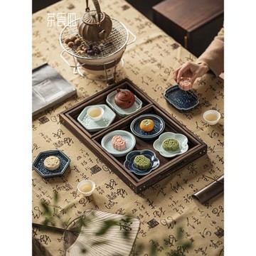 圍爐水果盤陶瓷中式茶點盤宋代古風糕點盤復古點心盤家用零食擺盤