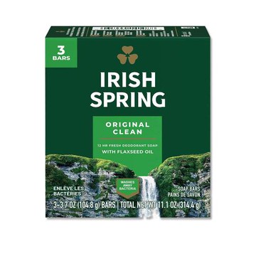 (3顆超值組)美國Irish Spring愛爾蘭之春-約12小時淨味清新潤澤沐浴體香皂104.8g/顆-原香深綠標(清潔肥皂,潔膚香氛皂,男士除臭皂)