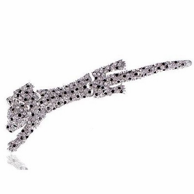 Alilang Silver Shine Clear Black Swarovski Crystal Rhinestones Panther Leopard Animal Brooch Pin 並行輸入品