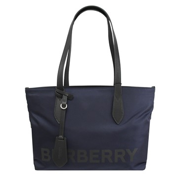 BURBERRY 8052864 燙印LOGO尼龍單肩背托特購物包.深藍 中