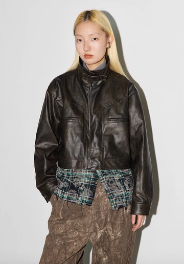 Patchwork Leather Jacket 假兩件拼接款皮衣外套