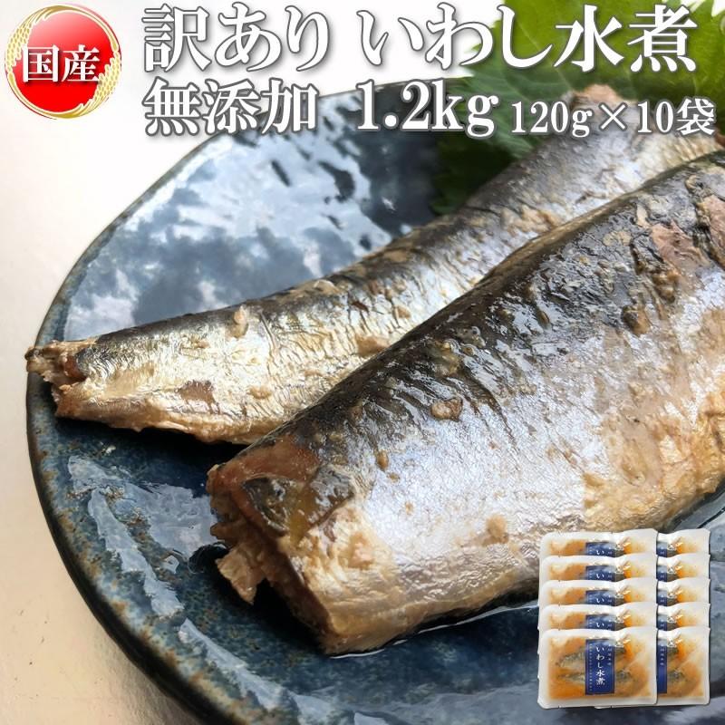 いわし 水煮 無添加 国産 1.2kg 訳あり 送料無料 ギフト   [いわし水煮120g×10袋] 即送