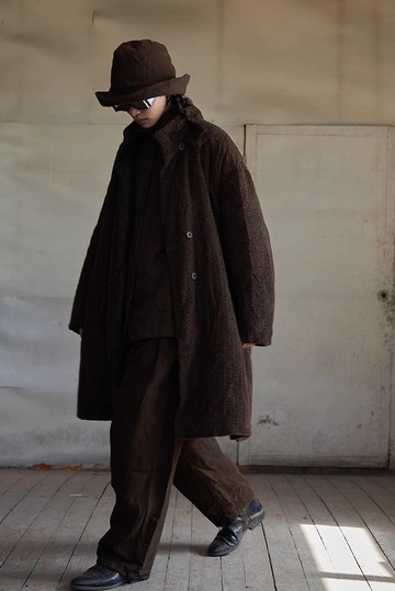 復古文青 羊毛混紡燈芯絨長棉衣外套