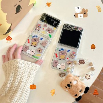 可愛短尾柿子椒熊適用三星zflip7手機殼折疊屏zflip6/5保護套透明zflip4插卡殼zflip3卡通女W24Flip防摔翻蓋