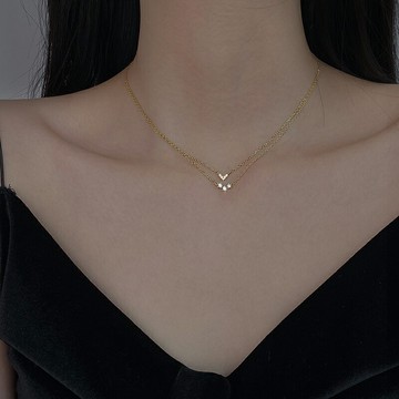 925純銀雙層項鏈套鏈女小心心夏鎖骨鏈ins冷淡風2021年新款潮頸鏈