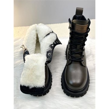 皮毛一體羊毛靴女2025冬季加絨加厚保暖棉靴厚底真皮中筒雪地靴