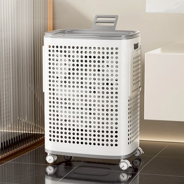 【AOTTO】大容量透氣含蓋附輪髒衣籃-70L(洗衣籃 髒衣藍 置物架 收納架)