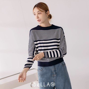 【三件$1500】BeLLA 條紋針織上衣 午夜藍