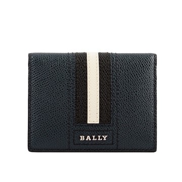 [平輸]BALLY Talder 防刮皮革黑白條紋二折名片/卡片夾(深藍色)